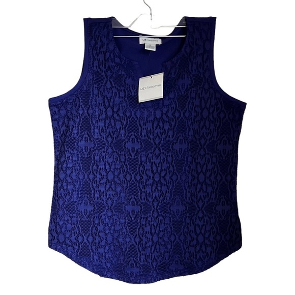 NWT-Liz Claiborne Sleeveless Purple Front Lace Tank Top - Picture 1 of 10